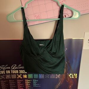 Dark Green Satin Crop Top